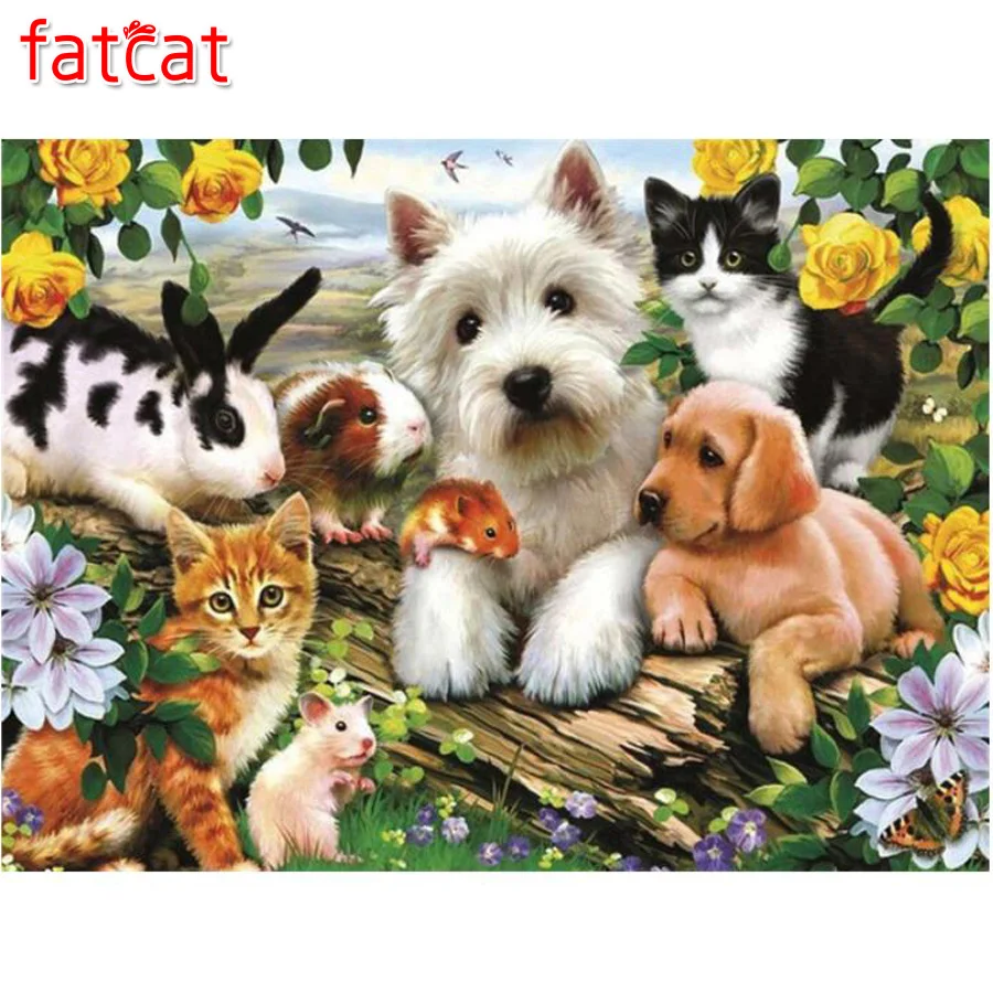 Алмазная живопись FATCAT 5d сделай сам милая собака кошка животные 100% квадратов