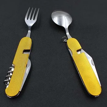 

New 6 in 1 Folding Portable Stainless Steel Camping Picnic Cutlery Knife Fork Spoon Flatware Tableware Travel Kits Tools