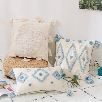 

Boho Style Cushion Cover Floral Tassels Handmade Square Pillowcase Pillow Cover for Car Seat Home Sofa Decor 45x45cm