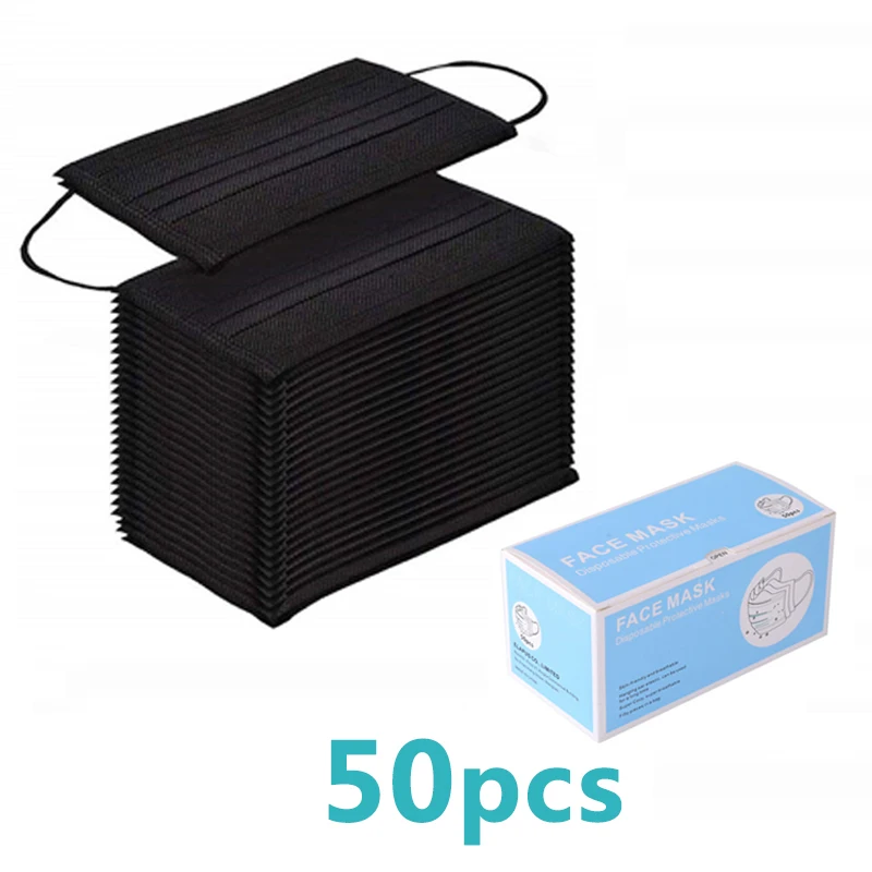 

50Pieces 3-layer Protection Non-woven Black mask Anti Dust Prevent Respirator Mask Carbon Fiber Mask