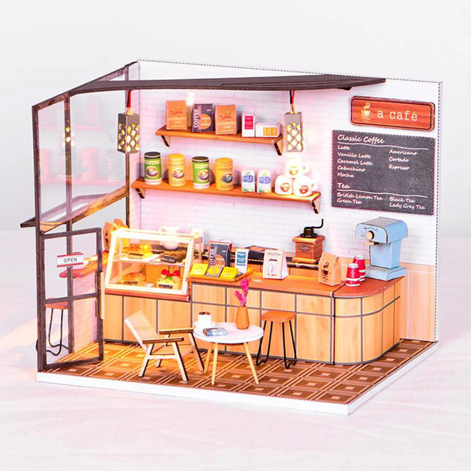 Doll House Miniature DIY Dollhouse With Furnitures Ornaments Wooden Coffee Shop House Model For Children Girls Birthday Gift