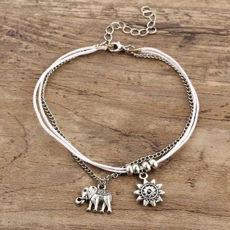

Anklet Bracelet Plated Silver Fashion Beach Sun Elephant Boho Foot Chain for Women