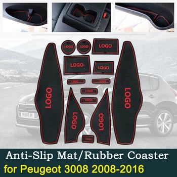 

Anti~slip Door Rubber Cup Cushion Mat for Peugeot 3008 I MK1 2008~2016 2009 2011 2013 2015 Groove Mats Car Interior Accessories