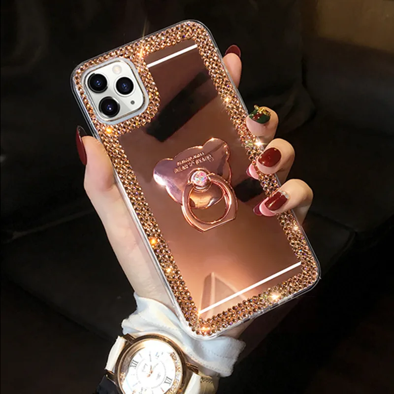 apple iphone 13 pro max case 3D Luxury Crystal Bling Diamond Jewelry Mirror Case For IPhone 13 12 11 Pro Max X XR XS Max 7 8 Plus 6 6S SE Ring Stand Cover iphone 13 pro max case clear iPhone 13 Pro Max