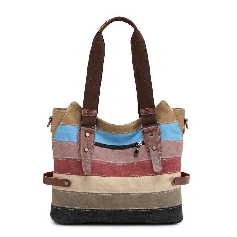 

Ougger Medium Shoulder Bag Women Handbags Normcore/Minimalist Brown Canvas tote bag for Seaside,Beach