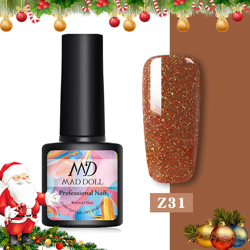 MAD DOLL 1 бутылка Рождественская серия УФ светодиодный гель для ногтей Блестящий лак для маникюра Дизайн Лак для ногтей 8 мл - Цвет: Z31