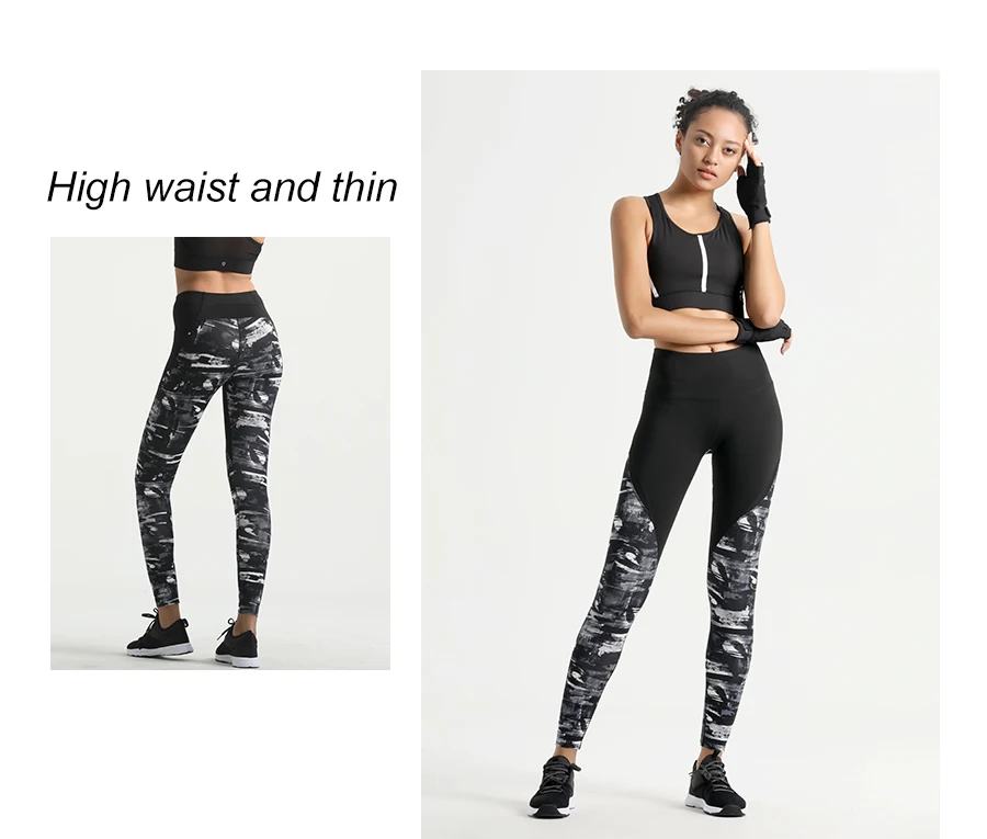 Women'sTight высокая эластичность живот бедра быстросохнущие спортивные штаны для йоги черные чернила Печатные Фитнес Брюки