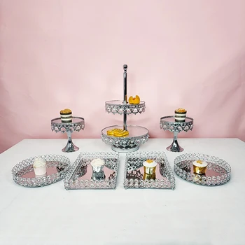 

silver platin crystal cake table Gold Accessory Tray Dessert Metal for Wedding Mirrors