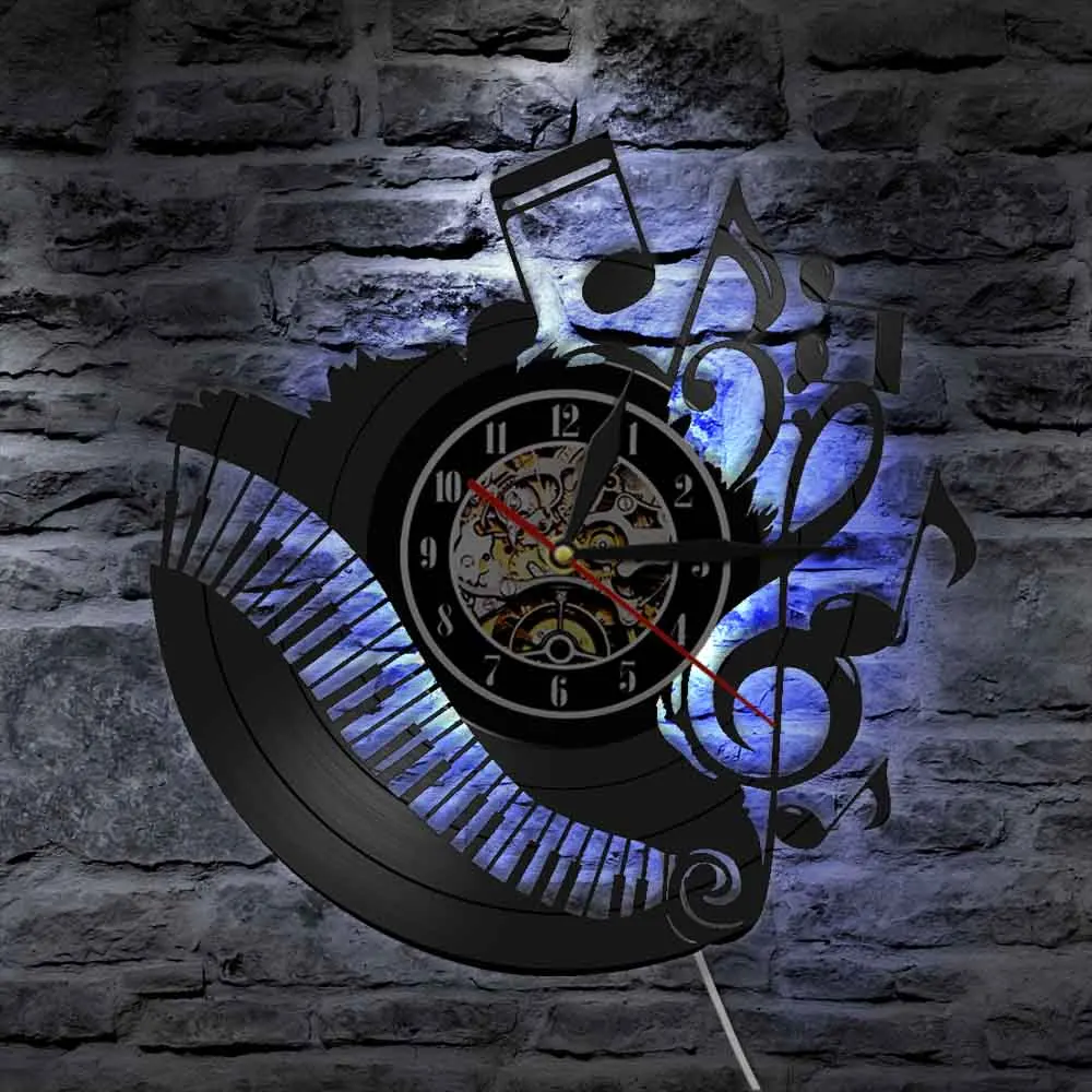 Фортепиано комната музыкальные ноты Виниловая пластинка часы музыкант пианино учитель пользовательский знак стены искусства Виниловые часы я люблю музыку часы
