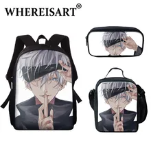 

WHEREISART Cool Anime Jujutsu Kaisen Boys And Girls 3pcs/Set Backpack School Bag Gojo Satoru Design Pencil Box Lunch Packet Gift