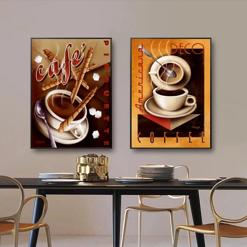 Wall Art Modular Retro Cafe Canvas Pictures Home Decoration Painting