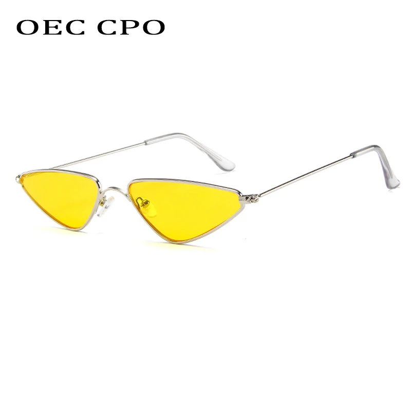 Vintage Cat-Eye-Sonnenbrille für Herren und Damen, einzigartige dreieckige Sonnenbrille, weibliche gelbe Metallbrille, UV400 O897