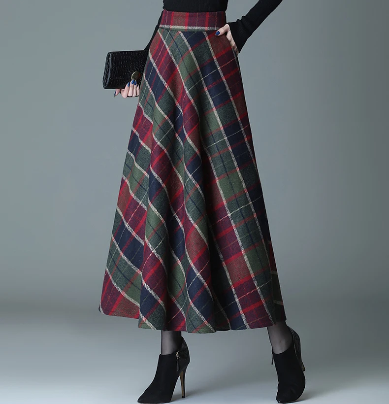 nike tennis skirt High Waist Woolen plaid Skirts Vintage Autumn Winter Warm Women's Midi Skirts Female Fashion Casual Long Streetwear 2022 maxi skirts for women