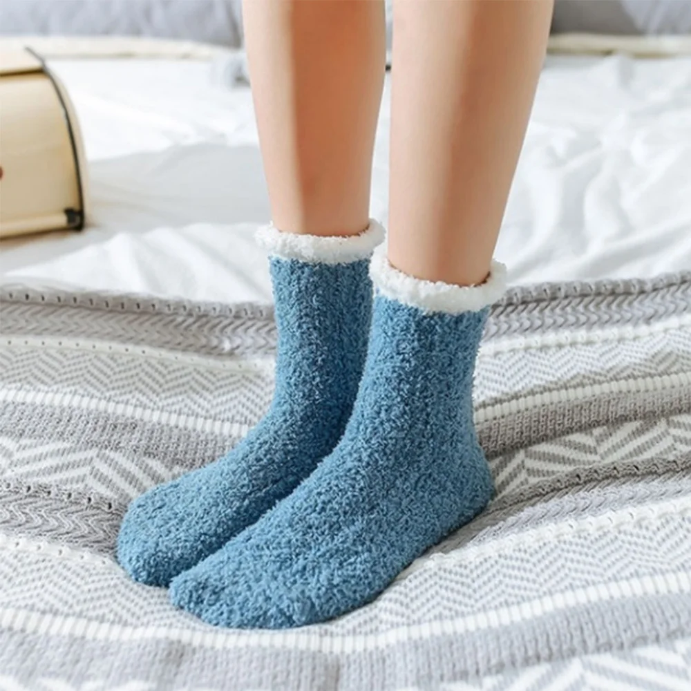1 пара, женские осенне-зимние новые коралловые бархатные носки, домашние махровые носки-тапочки, плюшевые теплые носки без пятки средней длины для сна, нескользящие носки