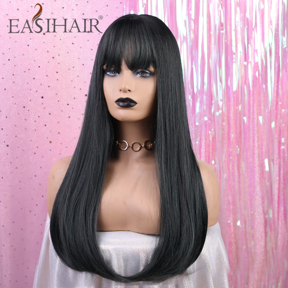 

EASIHAIR Long Straight Synthetic Wigs with Bangs Cosplay Wigs for Black Women High Density Fiber Hair Wig High Temperature Wigs