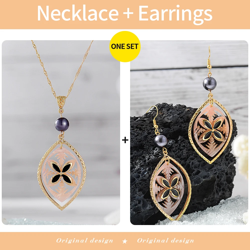 Cring Coco Polynesian Jewelry Sets Hawaiian Trendy Acrylic Instrument Drum Pendant Necklaces Earrings Set Wholesale for Women 