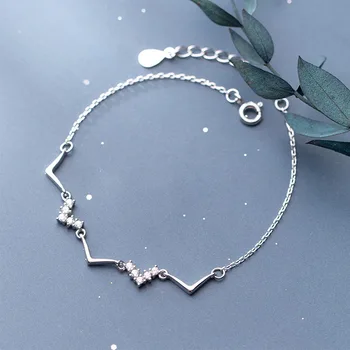 

925 Sterling Silver Chain Bracelet for Women Wave Letter V W Zircon Bracelets&Bangles Sterling Silver Jewelry Wholesale Gift