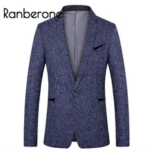 Ranberone мужской костюм Блейзер осенний приталенный костюм на одной пуговице Блейзер модный формальный английский стиль мужской классический свадебный костюм куртки