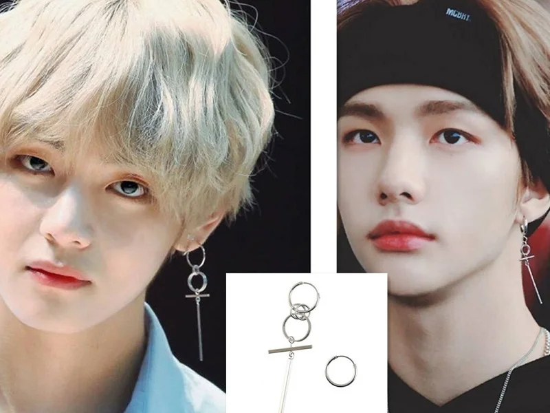 KPOP Stray Kids Huang Hyun Chen Bangtan Boys V Kim Tae Hyung Long Earrings Cross Ear Ring Earclip New Korea Group Thank You Card