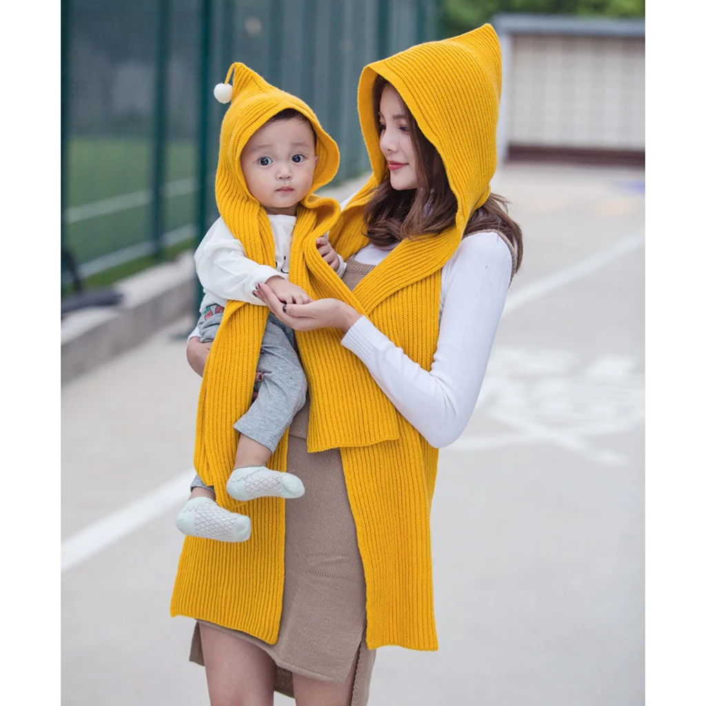 Hooded Winter Scarf for Men & Women- Chunky Knitted Scarves Hoodie Hat Warm Knitted Earflap Hats Snood Wraps Crochet Scarves