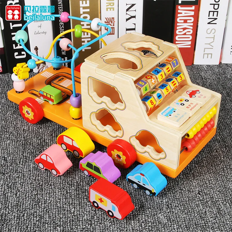 

Multi-functional Learning Bead Maze Cart Children Wooden Bead Maze Cart Baby Walker Toy Baby Educational Bead Maze Cart