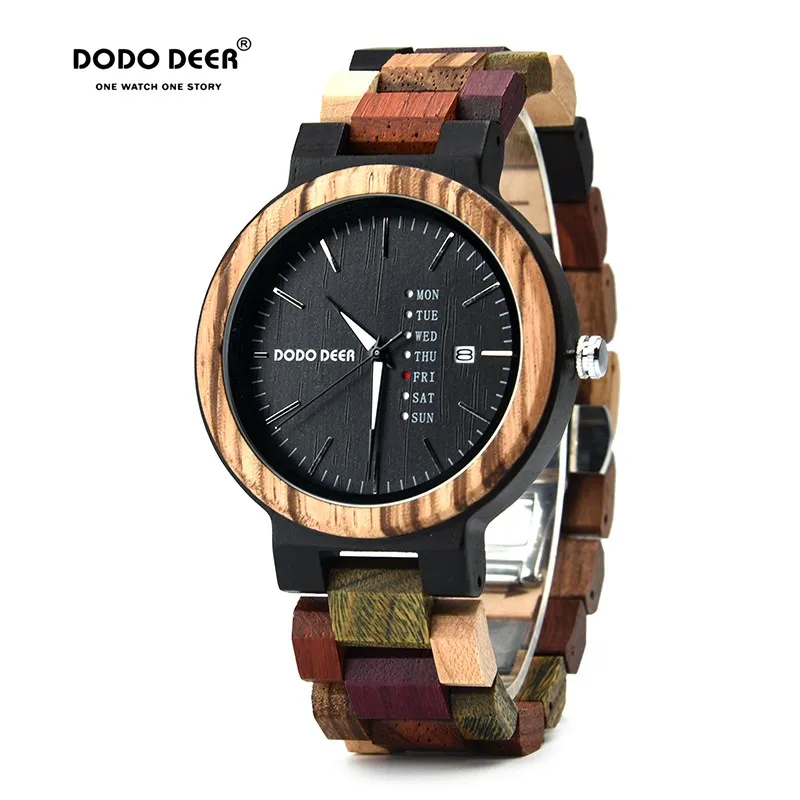 $26.1 Dodo Deer Wood Watch Men Women Wooden Watches Week Date Fashion Wristwatches Clock Reloj Hombre Muj