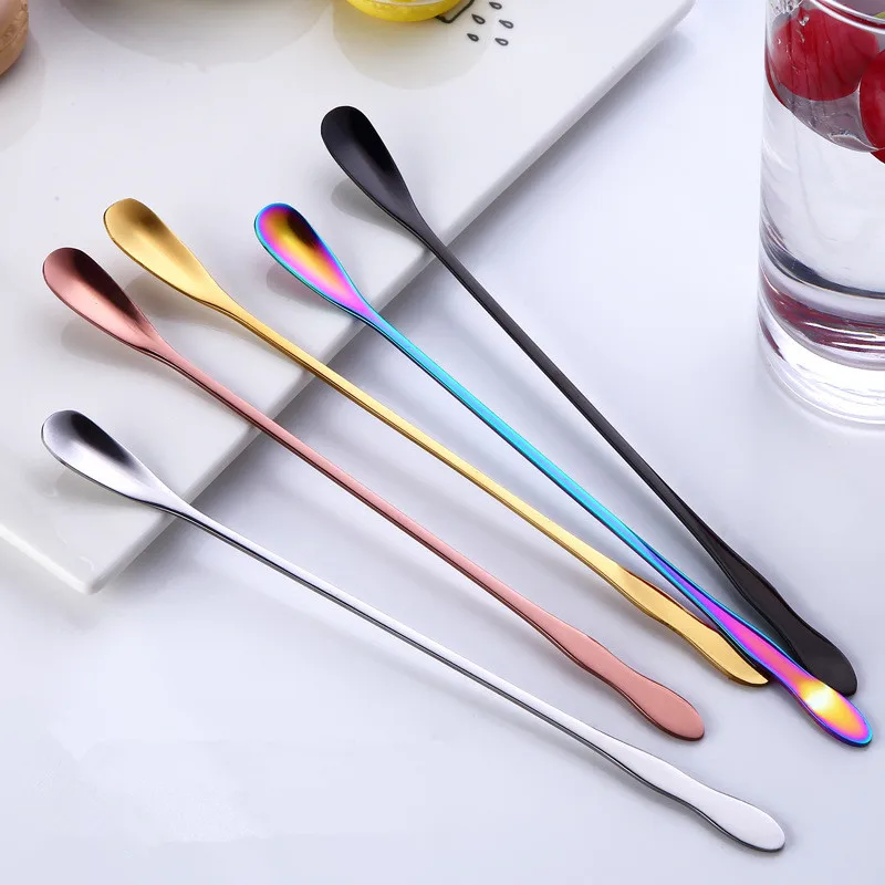 

Japanese Stainless Steel Long Handle Ice Spoon Mixing Spoon Hoist Handle Tableware Creative Coffee Spoons Drinking Tools