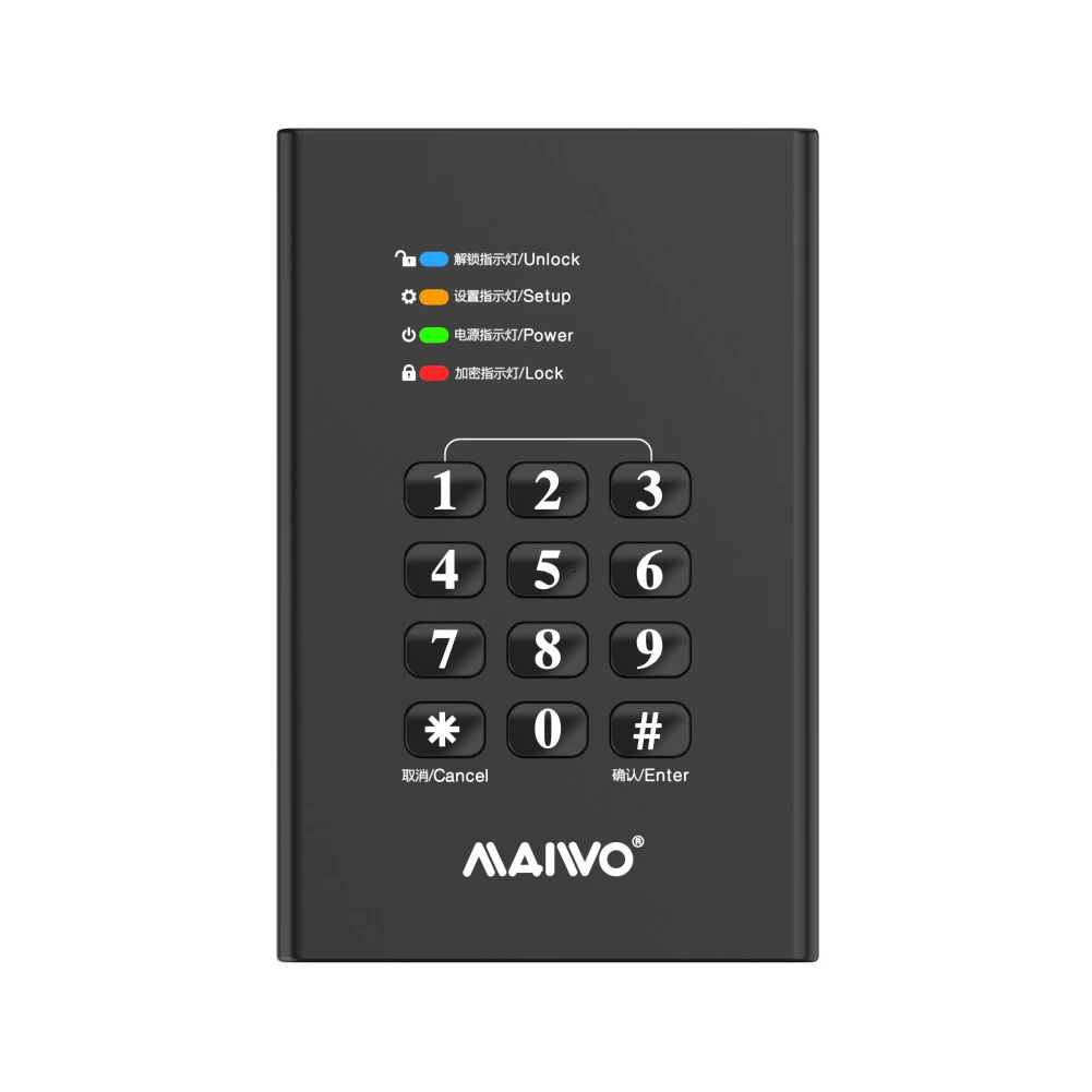 MAIWO K2568KPA HDD SSD Case with Light 2.5 inch SATA III II to USB 3.0 AES256 Password Encryption External Hard Drive Enclosure