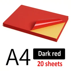 Vibrant A4 Self - Adhesive Sticker Paper - Multipurpose Colorful Label Sheets (20 or 50 Pack) (Dark Red 20)