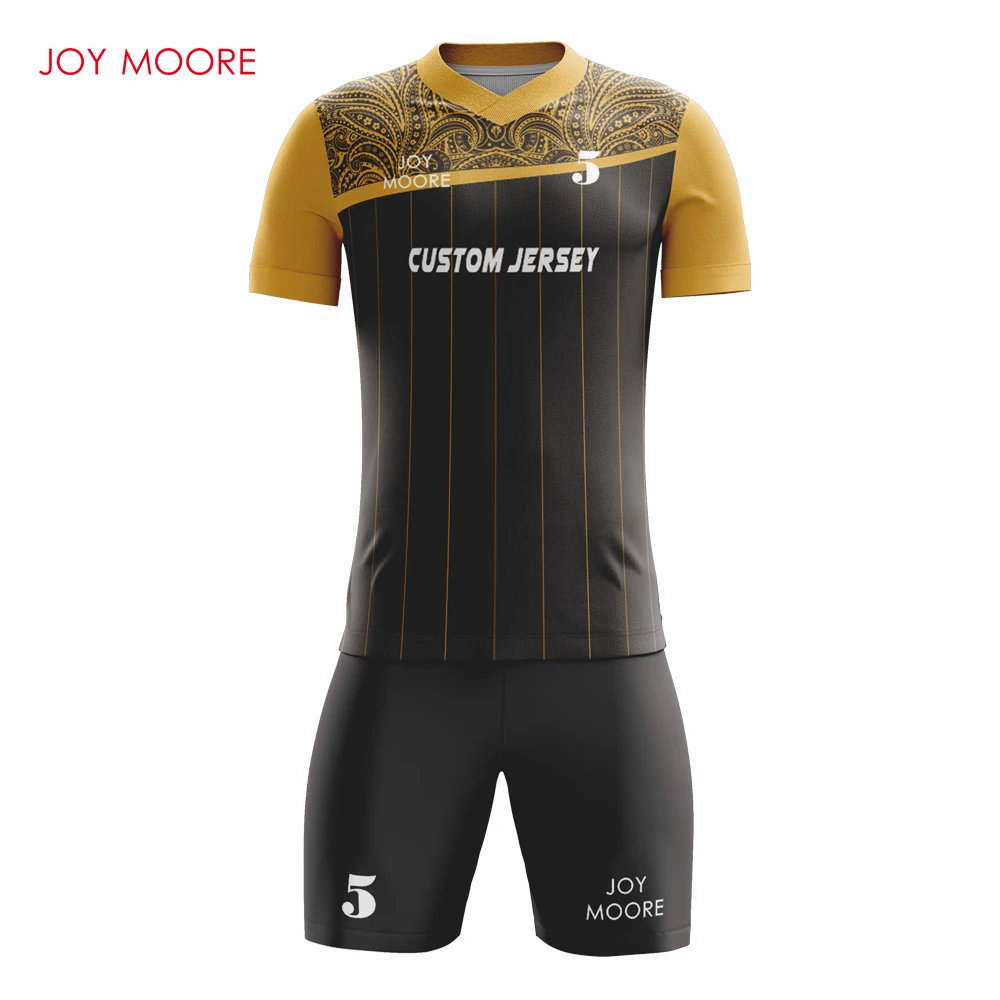 Custom Gold Black Sublimation Soccer Uniform Jersey in 2023
