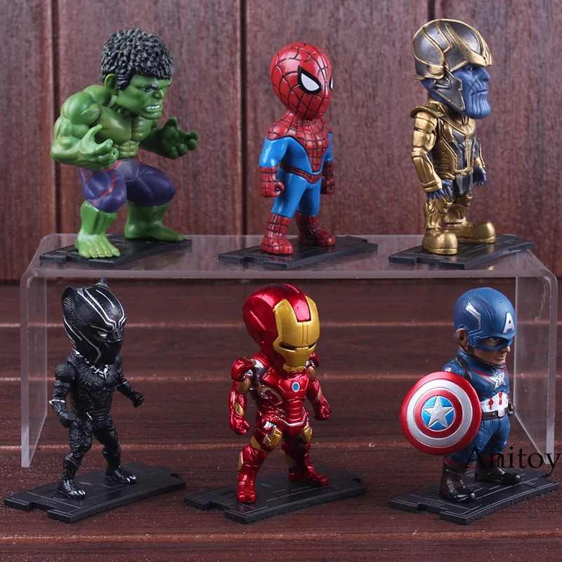 Мстители Железный человек Капитан Америка», «Человек-паук», «Халк», «черный пантера танос ПВХ Фигурки игрушки 6 шт./компл