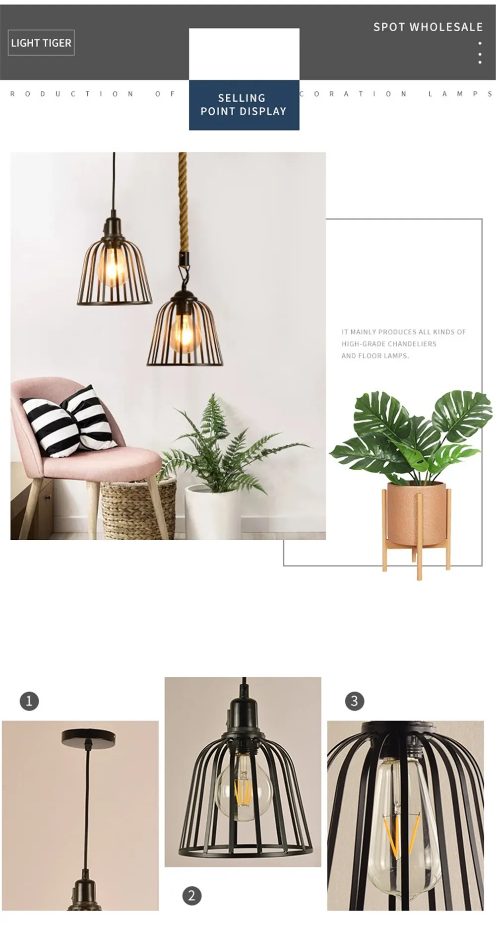 Nordic Design LED Pendant Lamp Loft Decor Edison Industrial Vintage Hemp Rope Iron Hanging Light Dining Room Home Lighting (6)
