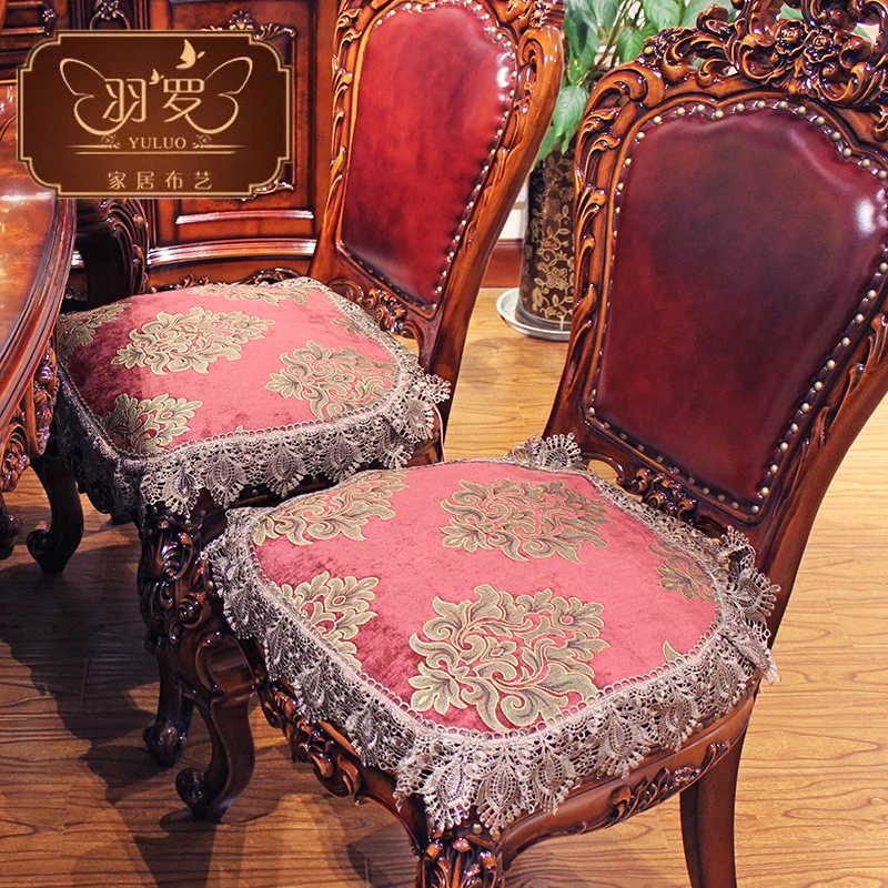 

European Style Dining Chair Cushion Seat Cushion Four Seasons Thin Chair Cushion Lace Anti-slip Table Chair Cushion Fabric Seat