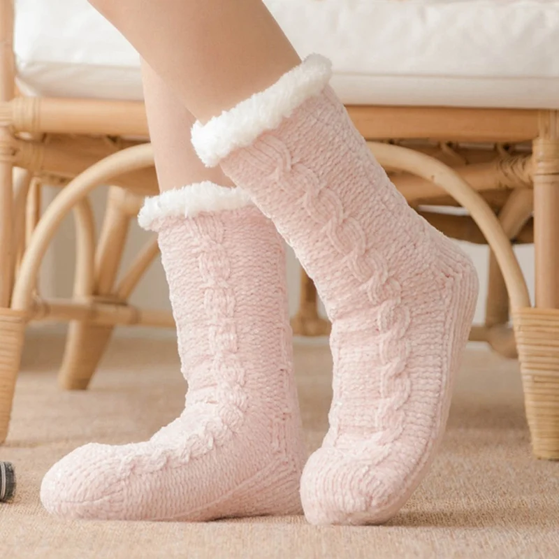 Winter Long Thicken Fleece Lined Socks Women Soft Warm Cozy Fuzzy Slipper Socks