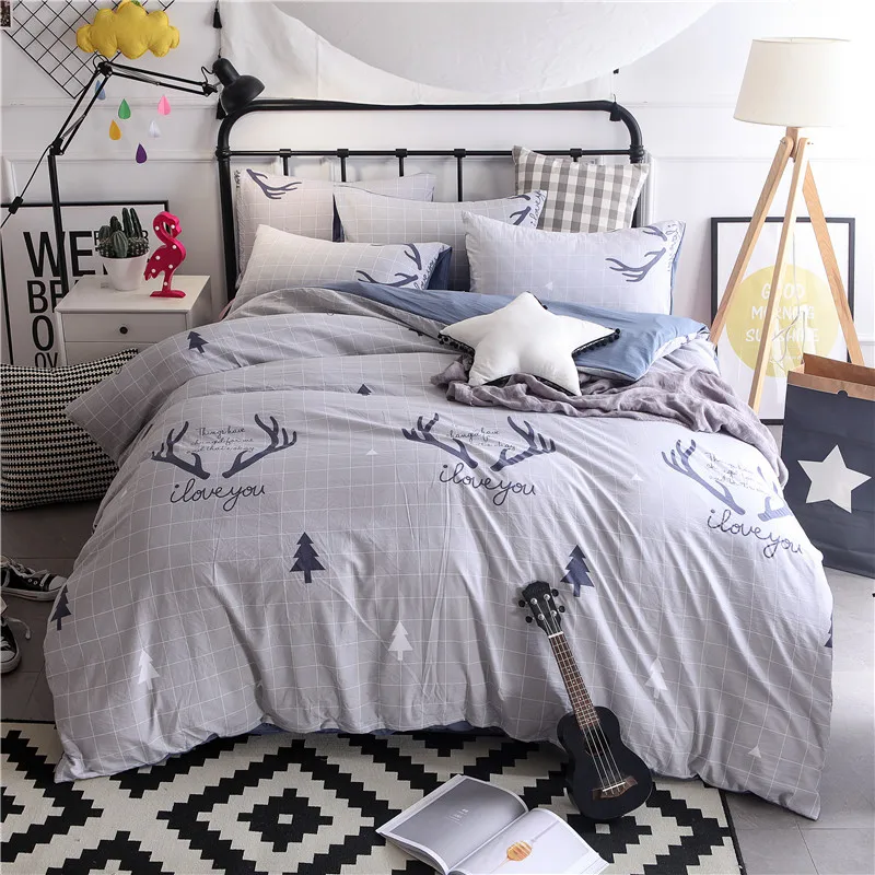 

Christmas gift Bedding Set AB side Quilt Cover Flat Sheet Pillow Cases king queen full size Modern Style