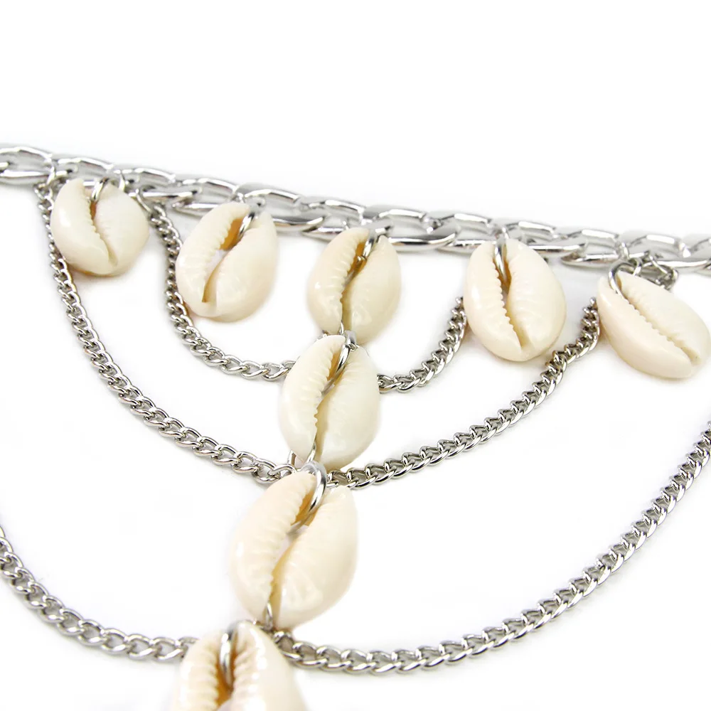 Bohemian natural shell multi-layer foot Silver chain Anklet for women jewelry personality trendy retro leg bracelet ornaments