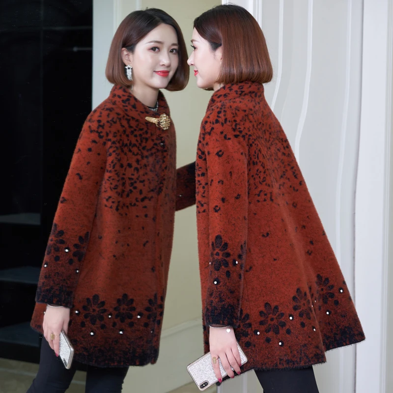 Casual Women Shirts Keep Warm Upset Western Style Laos Mother Imitated Mink Velvet Long Blouse Shirt Khaki White 9919