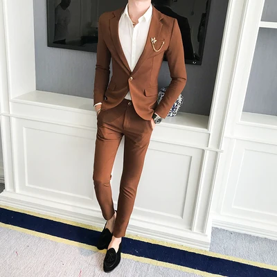 

Spring And Autumn England Suit Male Korean Version Of The Slim Groom Wedding Dress Business Casual Suit Male Two-piece