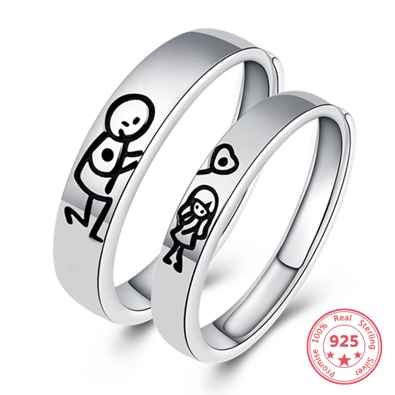 Un par de anillos de plata pura 925 para parejas, moda coreana enamorados, diseño abierto, bonito anillo romántico para parejas, regalos para - AliExpress