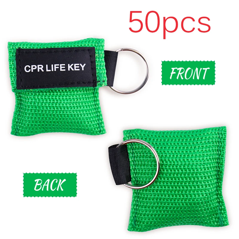 Маска для реаниматора CPR 50/20 P, одноразовая маска для первой помощи, маска для реаниматора, тренировочная маска для дыхания, дыхательная маска для рта, односторонний инструмент с клапаном - Цвет: 50pcs Green