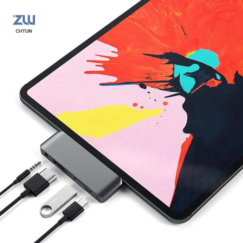 Type C Hub Adapter with USB C PD Charging 4K HDMI USB 3 0 3 5mm Headphone Jack for iPad Pro SAMSUNG S8 S9 S10