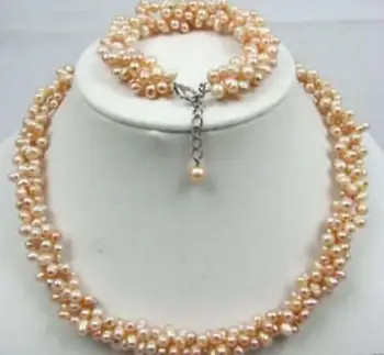 

Free shipping CHARMING!PINK PEARL NECKLACE BRACELET SET