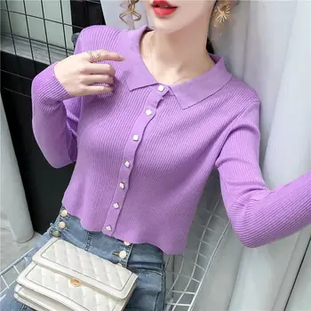 

COIGARSAM Knitting Shirt Womens tops New Spring Women shirts White Purple Black 6611