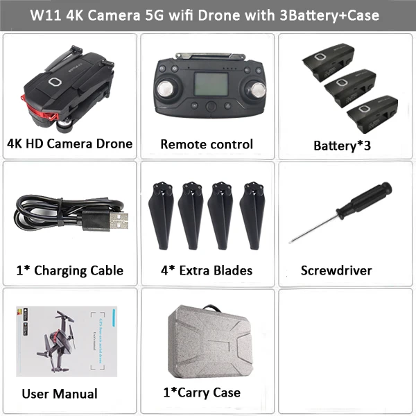 W11 4K 3B Case LAUMOX W11 gps Дрон с 5G wifi 4 K/720 P FPV двойная камера бесщеточный двигатель оптический поток Радиоуправляемый Дрон Квадрокоптер полёт 22 мин Vs K1 - Цвет: W11 4K 3B Case
