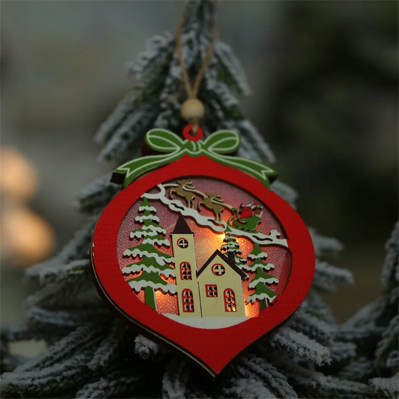 Рождественские украшения для автомобиля, елки, украшения для дома, полые деревянные подвески, подвесной креативный Ночной светильник, рождественские подарки для детей, праздничный Декор
