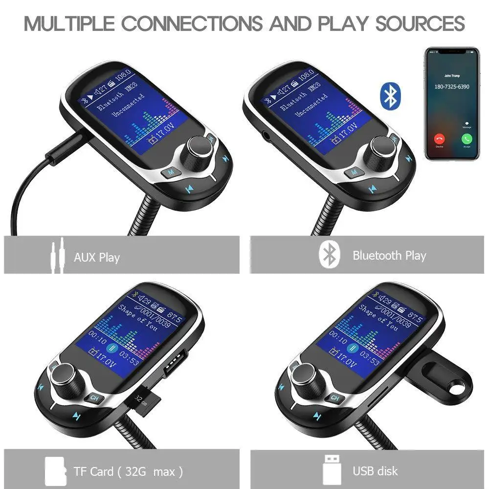 JINSERTA Bluetooth FM модулятор Большой цветной экран Автомобильный MP3-плеер QC3.0 быстрое зарядное устройство 3 порта USB TF воспроизведение музыки