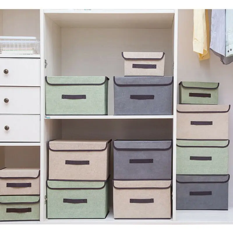 

1x Foldable Fabric Storage Box with Lid Toys/Book/Clothes Shelving Organizer Household Non-woven Folding Clothes Fabric