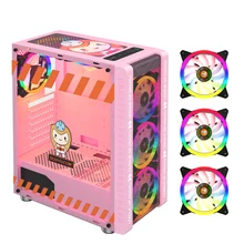 330-9 Gaming Computer Case Host Supports ATX MICROE ATX Motherboard 240mm Water Cooler Game Chassis Case RGB Pink