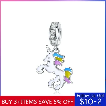 

CodeMonkey Enamel Pendant Charm Solid Silver 925 Lucky Licorne Horse Animal Charms for Original Snake Bracelet Bangle CMC075