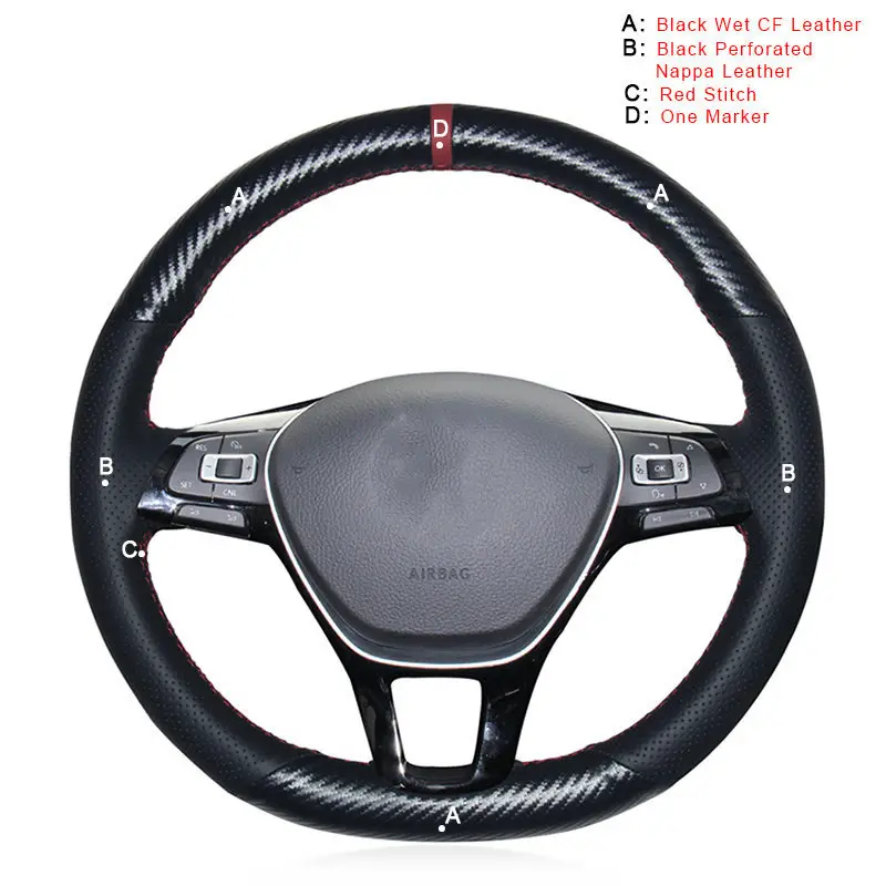 Оплетка автомобиля на рулевом колесе Крышка для Volkswagen VW Golf 7 Mk7 Polo Jetta Passat B8 Tiguan Sharan - Название цвета: Wet CF and Nappa